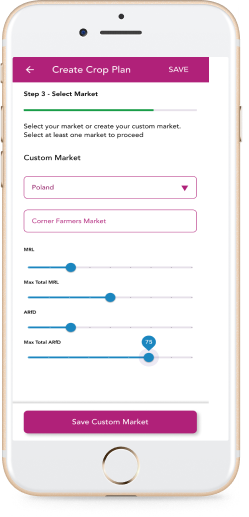 Crop plan screen showing crop and variety selection.